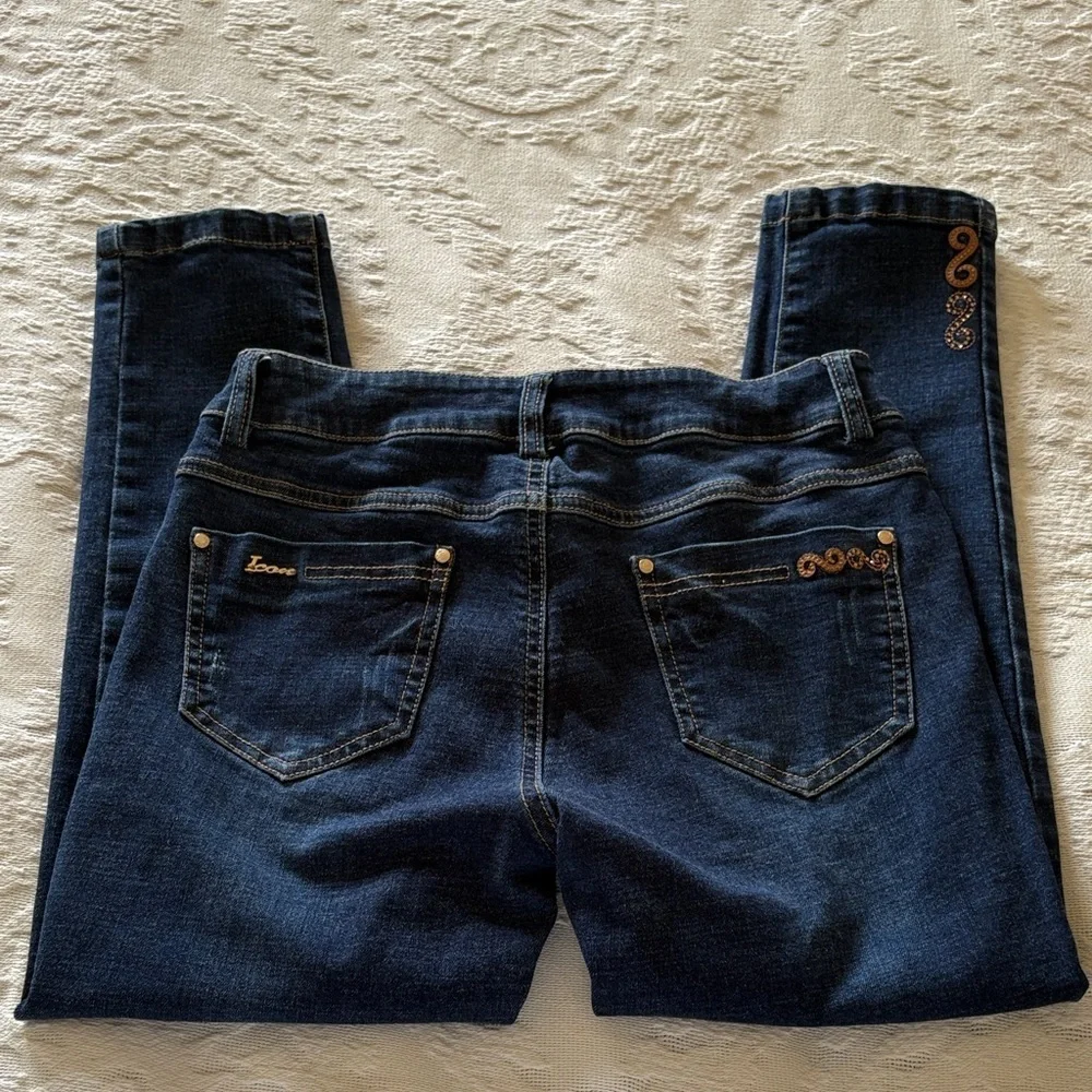 Mini Brand Womens Blue Skinny Ankle Jeans Leather Crystal Accents Gently Loved M - Picture 8 of 12